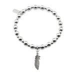 ChloBo Mini Small Ball Bracelet with Feather Charm - Silver