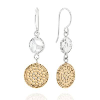 ANNA BECK Signature Hammered & Dotted Double Drop Earrings - Gold & Silver
