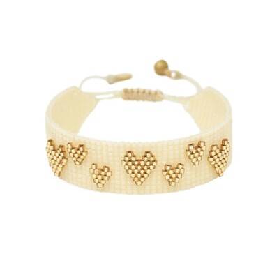 MISHKY Heart Splash Beaded Bracelet - Cream & Gold